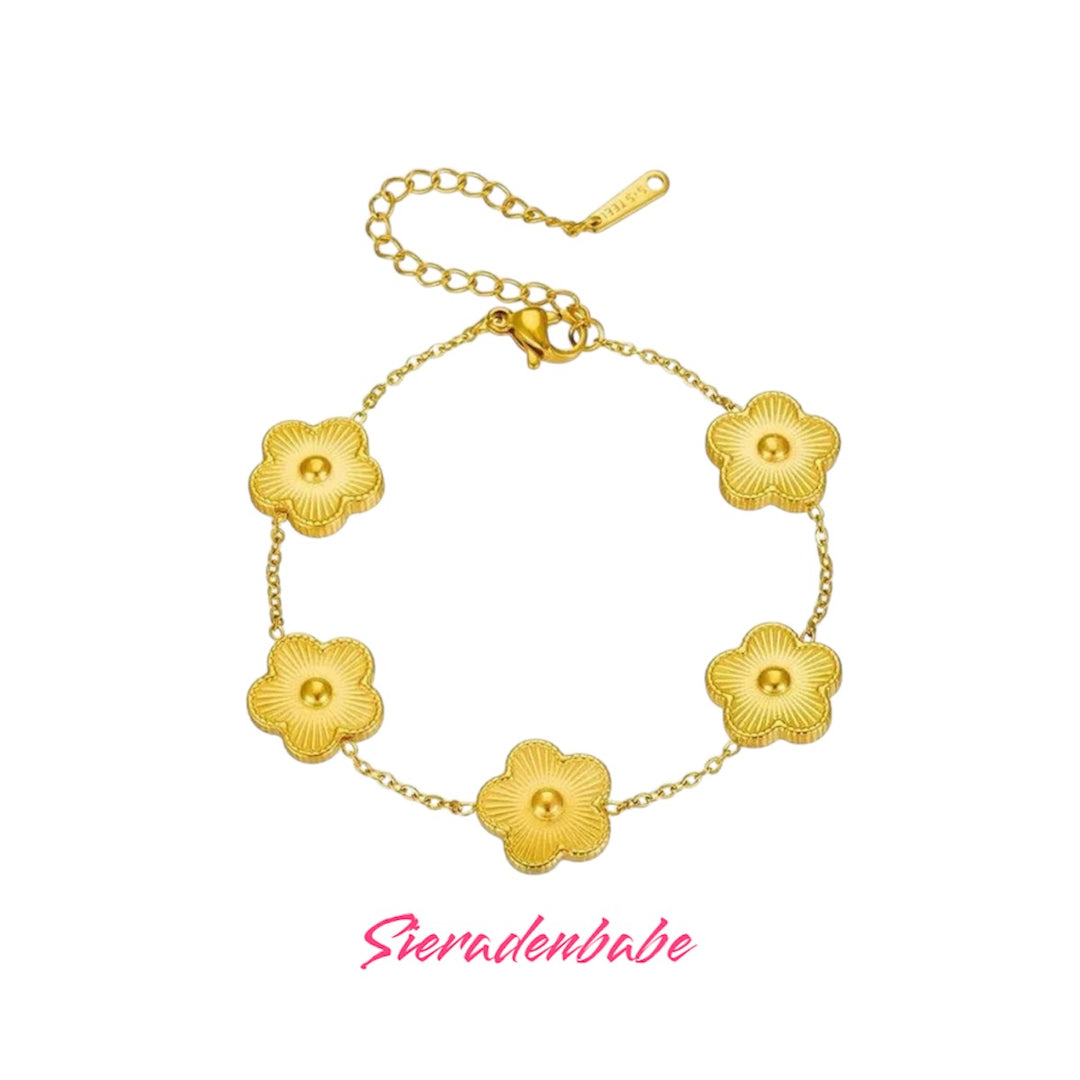 Gouden bloemen armband – roestvrijstalen , waterbestendig en hypoallergeen